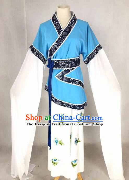 Chinese Traditional Peking Opera Actress Blue Dress Ancient Maidservant Country Lady Costume for Women