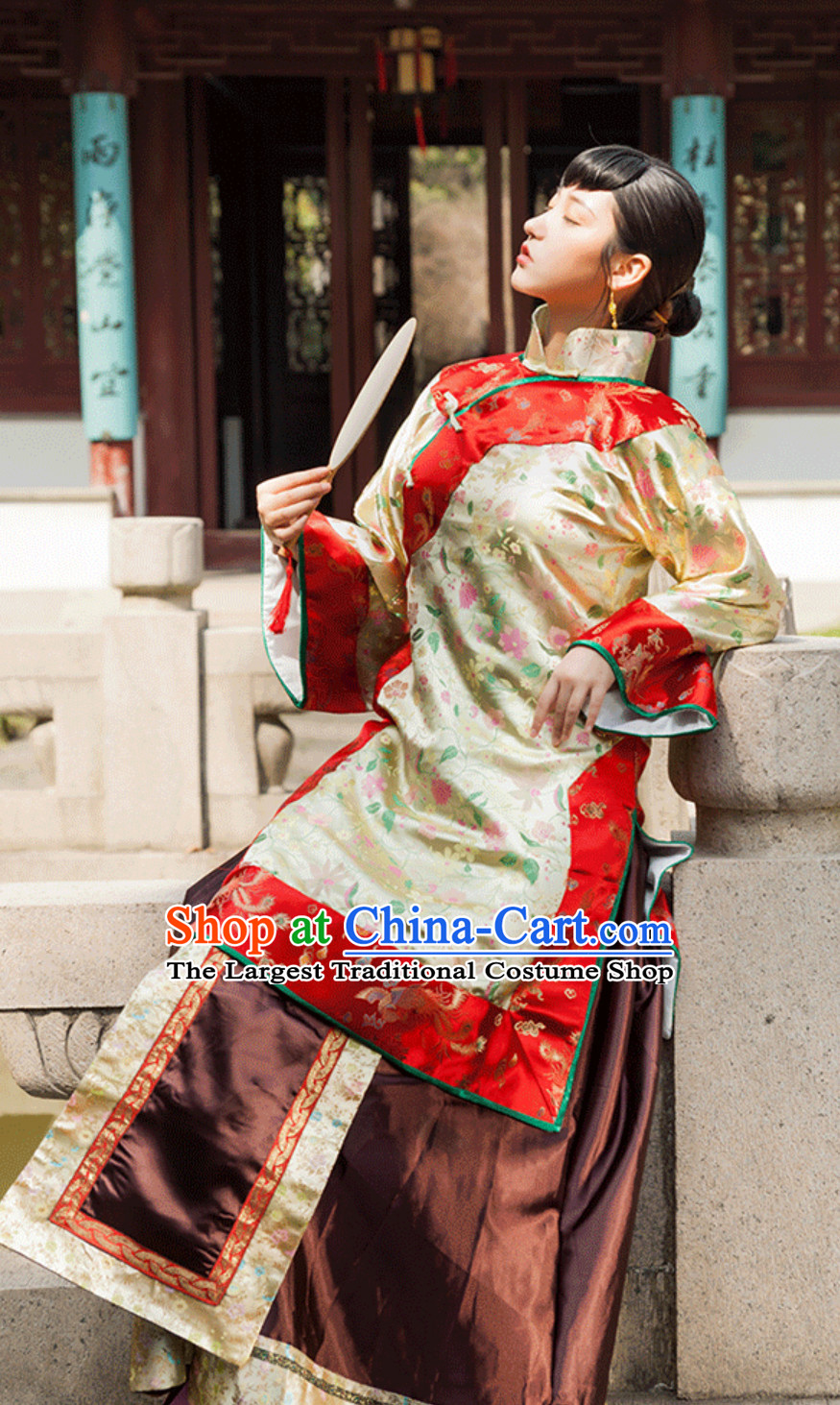 Qing Dynasty Chinese Boxer Time Qingdai Female Costumes Full Set for  Women