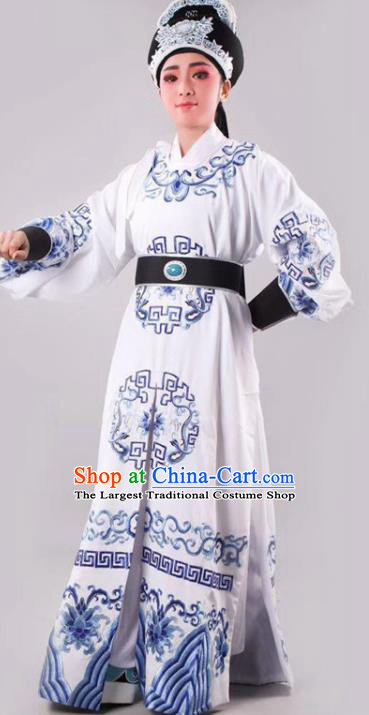 Chinese Traditional Beijing Opera Takefu White Robe Ancient Number One Scholar Costume for Men