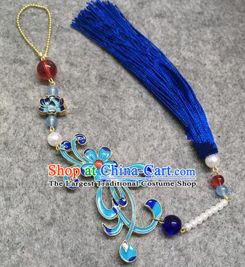 Chinese Traditional Hanfu Accessories Blueing Chrysanthemum Brooch Tassel Pendant Ancient Qing Dynasty Queen Breastpin for Women