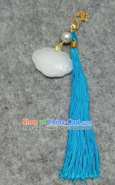 Chinese Traditional Hanfu Accessories Brooch Longevity Lock Blue Tassel Pendant Ancient Qing Dynasty Queen Breastpin for Women