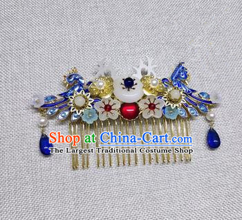 Chinese Ancient Palace Princess Cloisonne Phoenix Hair Comb Traditional Hair Accessories Hanfu Hairpins for Women
