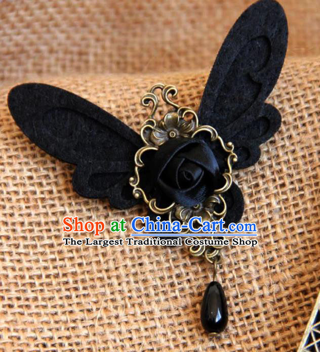 Handmade Gothic Black Butterfly Brooch Accessories Halloween Fancy Ball Cosplay Breastpin for Women