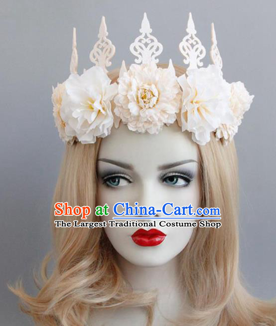 Handmade Halloween Cosplay Champagne Roses Headwear Fancy Ball Stage Show Royal Crown for Women