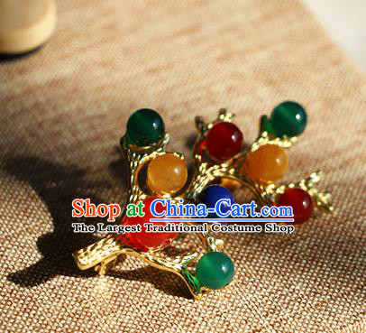 Chinese Qing Dynasty Colorful Beads Brooch Pendant Traditional Hanfu Ancient Imperial Consort Accessories for Women