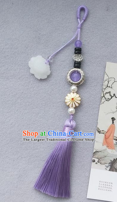 Chinese Traditional Hanfu Purple Tassel Lotus Brooch Pendant Ancient Cheongsam Breastpin Accessories for Women