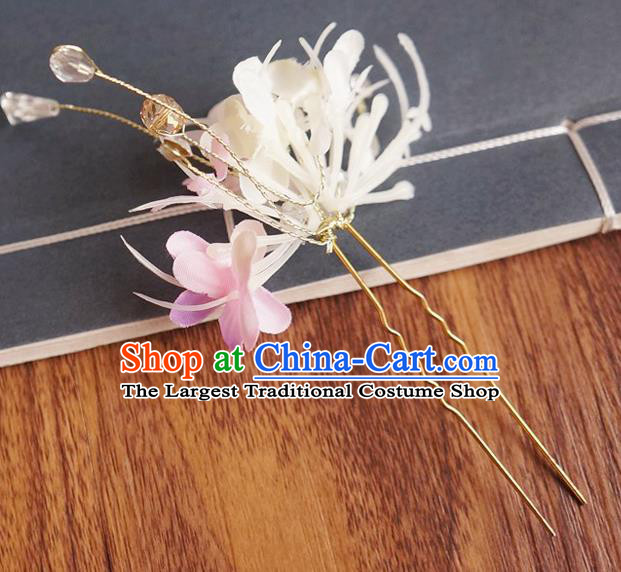 Chinese Ancient Song Dynasty Princess Pink Flower Hairpins Traditional Hanfu Court Hair Accessories for Women
