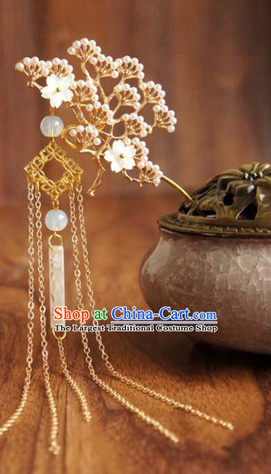 Chinese Ancient Ming Dynasty Princess Golden Pine Tassel Hairpins Traditional Hanfu Court Hair Accessories for Women