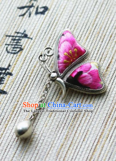 Chinese Traditional Hanfu Embroidered Pink Butterfly Brooch Pendant Ancient Cheongsam Breastpin Accessories for Women