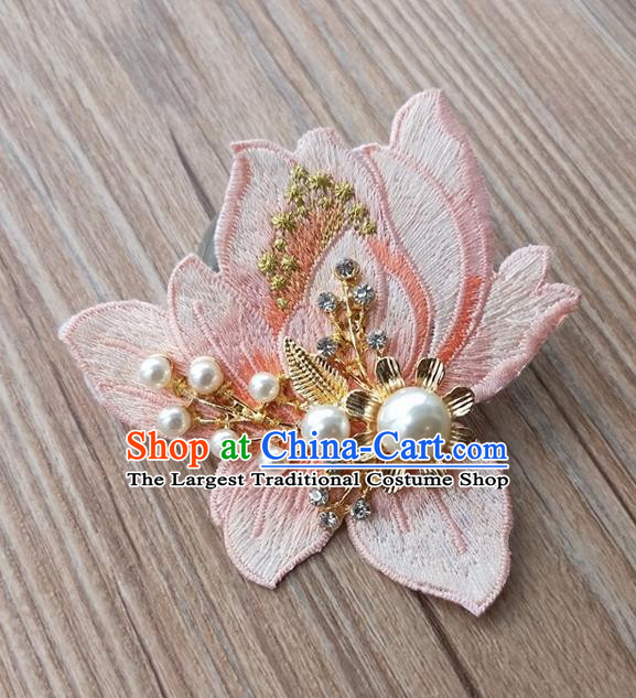 Chinese Traditional Hanfu Embroidered Pink Magnolia Brooch Pendant Ancient Cheongsam Breastpin Accessories for Women