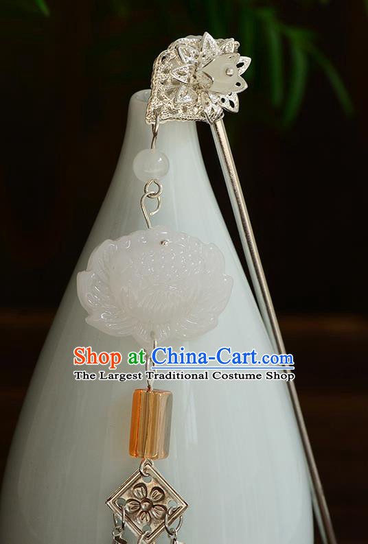 Chinese Ancient Tang Dynasty Palace Princess White Lotus Hairpins Traditional Hanfu Court Hair Accessories for Women