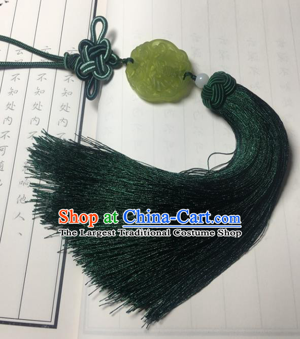 Traditional Chinese Hanfu Jade Carving Waist Accessories Ancient Swordsman Atrovirens Tassel Pendant