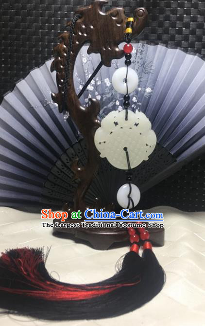 Traditional Chinese Hanfu Jade Carving Pi Xiu Waist Accessories Black Tassel Pendant Ancient Swordsman Brooch