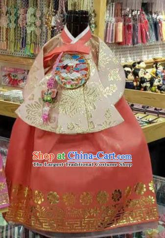 Traditional Korean Hanbok Clothing Brocade Blouse and Pink Dress Asian Korea Ancient Fashion Apparel Costume for Kids