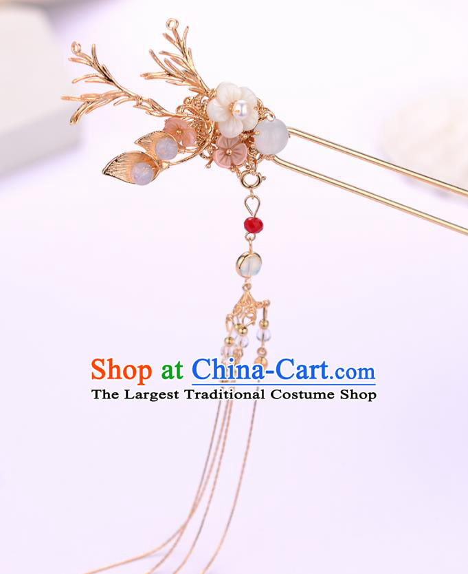 Chinese Ancient Tang Dynasty Princess Golden Tassel Hair Clip Hairpins Traditional Hanfu Court Hair Accessories for Women