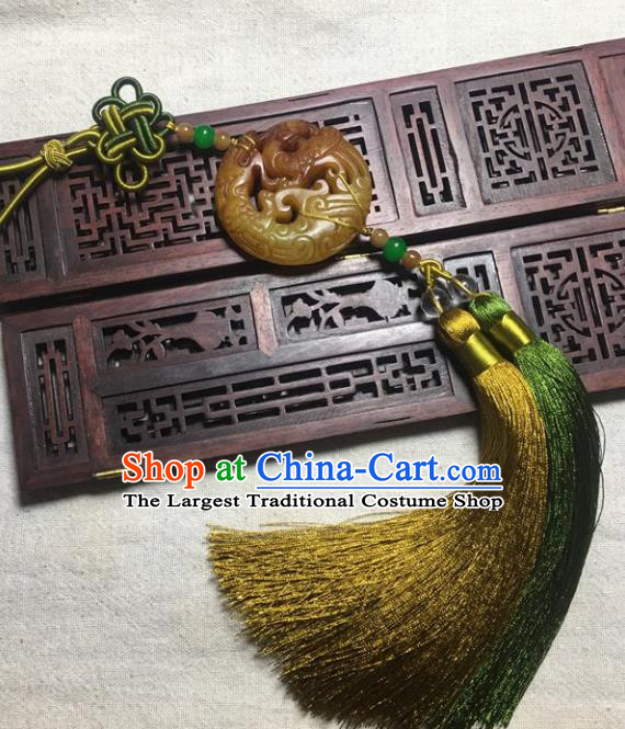 Traditional Chinese Hanfu Yellow Jade Carving Dragon Waist Accessories Palace Tassel Pendant Ancient Swordsman Brooch