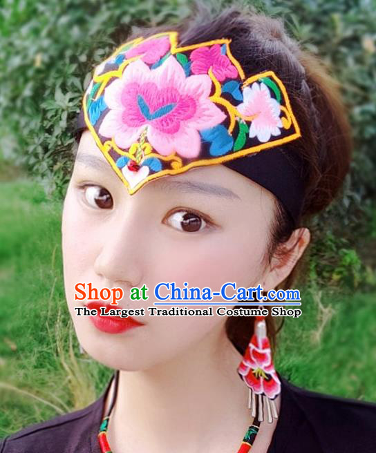 Chinese Traditional Ethnic Embroidered Peony Headband National Handmade Hair Clasp for Women