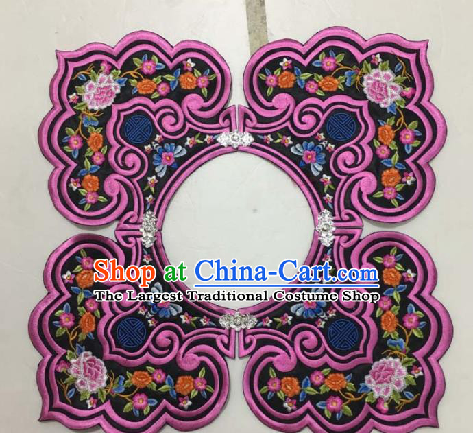 Chinese Traditional Embroidery Shoulder Accessories National Rosy Embroidered Peony Patch