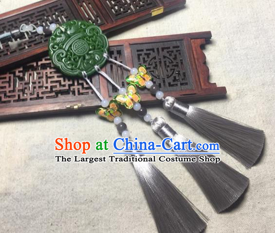 Traditional Chinese Hanfu Jade Carving Mandarin Duck Waist Accessories Palace Tassel Pendant Ancient Swordsman Brooch