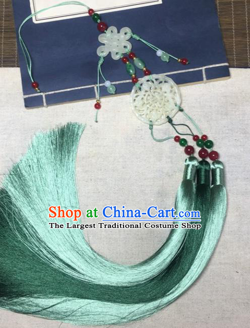 Traditional Chinese Hanfu Jade Carving Waist Accessories Palace Green Tassel Pendant Ancient Swordsman Brooch