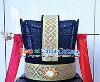 Chinese Traditional Handmade Qin Dynasty Prime Minister Black Hat Ancient Drama Chancellor Headwear for Men