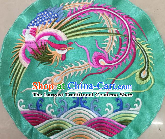Chinese Traditional Embroidered Phoenix Green Round Applique National Dress Patch Embroidery Cloth Accessories