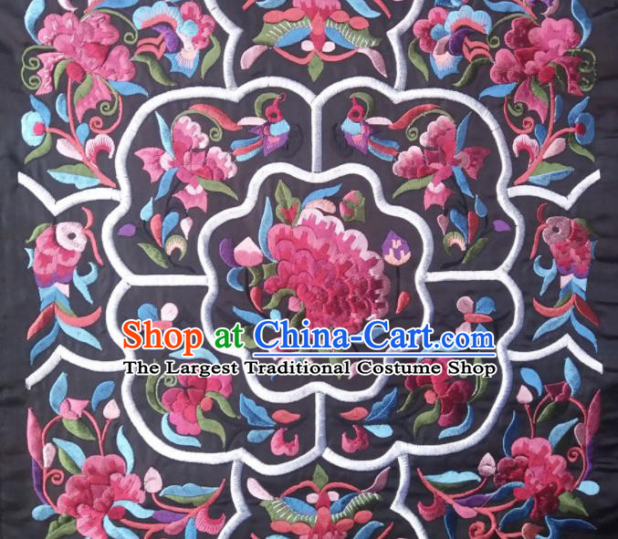 Chinese Traditional Embroidered Fish Peony Black Applique National Dress Patch Embroidery Cloth Accessories