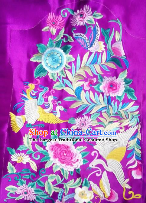 Chinese Traditional Embroidered Peony Crane Chrysanthemum Purple Applique National Dress Patch Embroidery Cloth Accessories