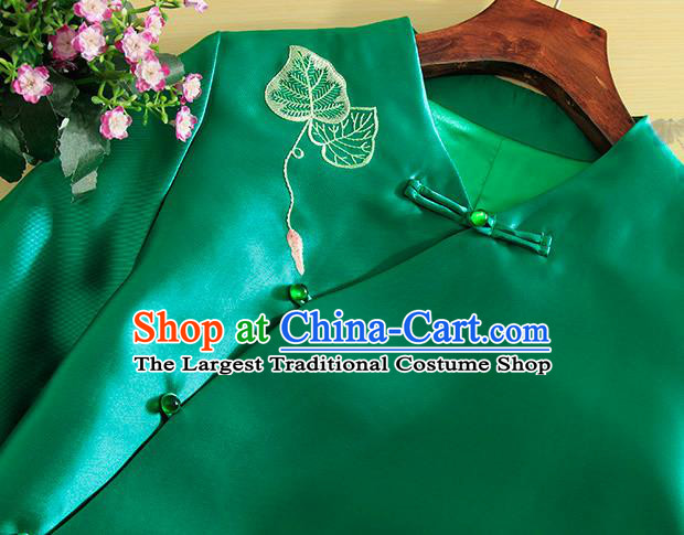 Chinese Traditional Tang Suit Embroidered Petunia Green Jacket National Costume Qipao Upper Outer Garment for Women