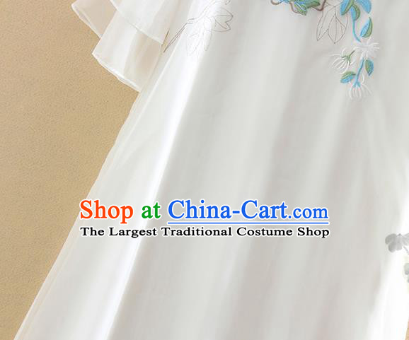 Chinese Traditional Tang Suit Embroidered Chrysanthemum Plum White Cheongsam National Costume Qipao Dress for Women