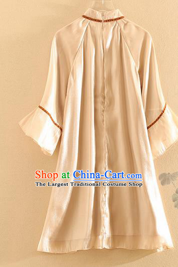 Chinese Traditional Tang Suit Embroidered Lotus Champagne Blouse National Costume Qipao Upper Outer Garment for Women
