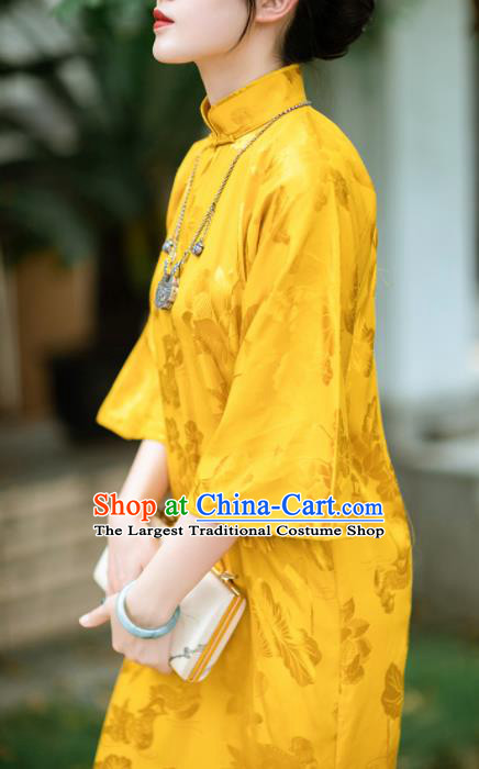 Traditional Chinese National Yellow Silk Qipao Dress Tang Suit Cheongsam Costume for Women