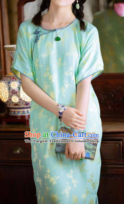 Traditional Chinese National Printing Light Green Qipao Dress Tang Suit Cheongsam Costume for Women