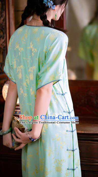 Traditional Chinese National Printing Light Green Qipao Dress Tang Suit Cheongsam Costume for Women