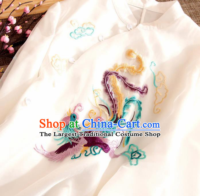 Traditional Chinese National Embroidered Phoenix White Qipao Dress Tang Suit Cheongsam Costume for Women