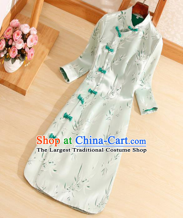 Traditional Chinese National Embroidered Bamboo Green Qipao Dress Tang Suit Cheongsam Costume for Women