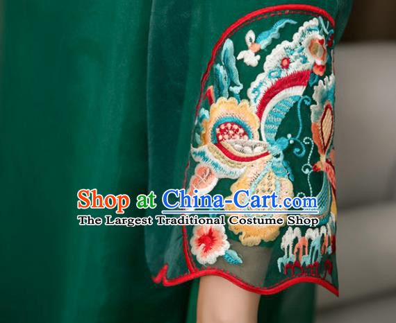 Traditional Chinese National Embroidered Butterfly Deep Green Qipao Dress Tang Suit Cheongsam Costume for Women