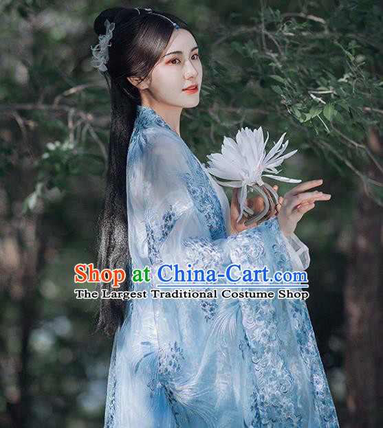 Traditional Chinese Tang Dynasty Court Infanta Blue Hanfu Dress Ancient Royal Princess Historical Costumes for Women