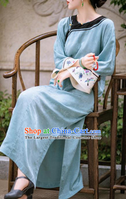 Traditional Chinese Late Qing Dynasty Blue Qipao Dress National Tang Suit Cheongsam Costume for Women