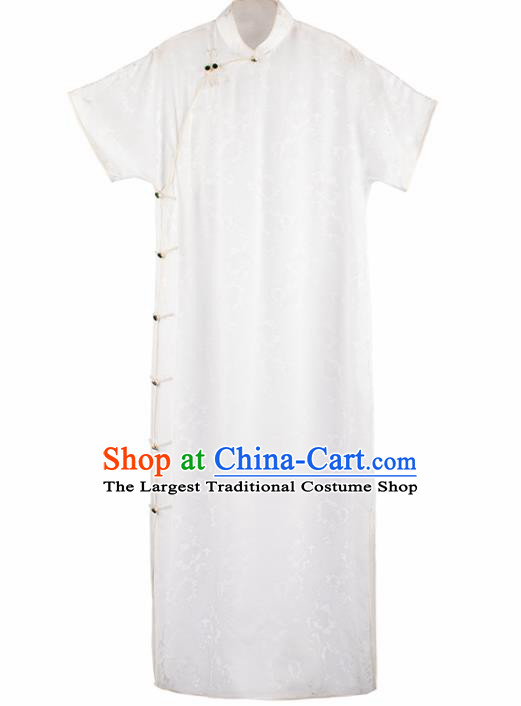 Traditional Chinese White Silk Qipao Dress National Tang Suit Cheongsam Costume for Women