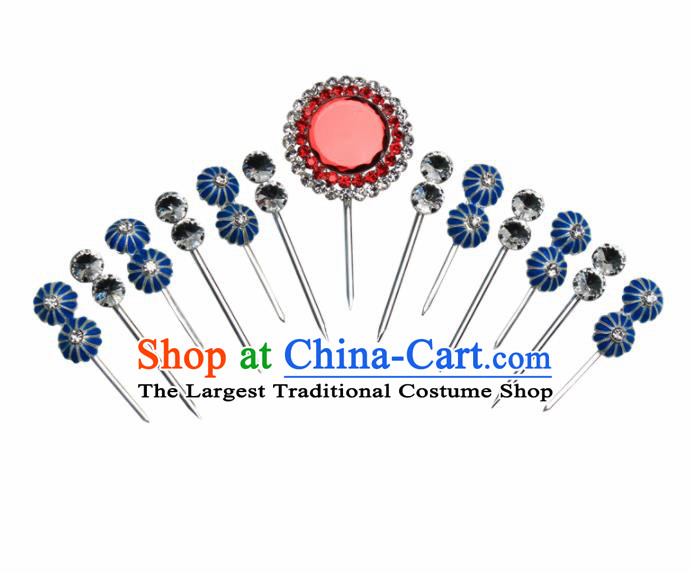 Chinese Traditional Beijing Opera Diva Hair Accessories Peking Opera Princess Blue Hairpins for Women
