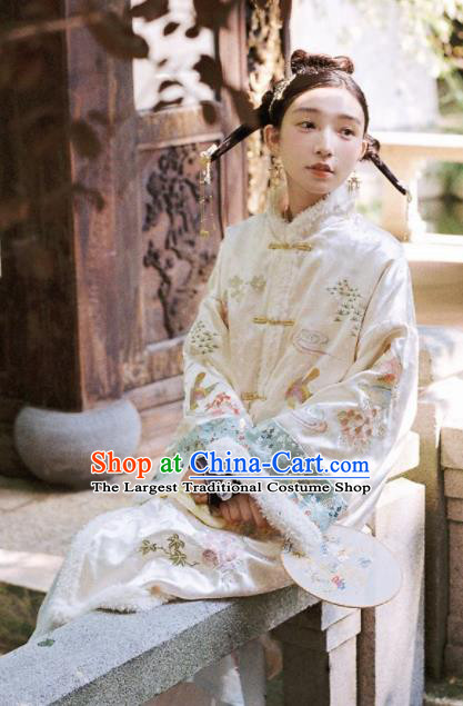 Chinese Traditional Tang Suit White Cotton Padded Coat National Costume Republic of China Qipao Upper Outer Garment for Women