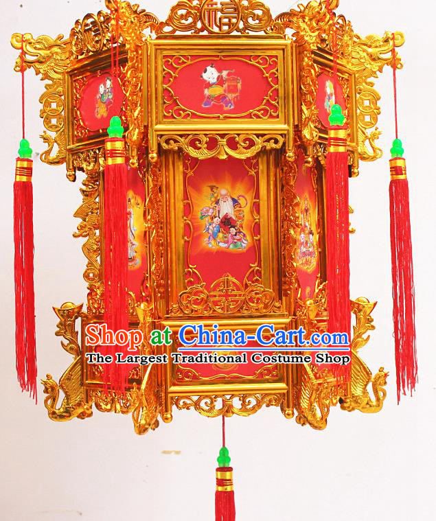 Chinese Traditional Handmade Plastic Printing Red Palace Lantern Asian New Year Lantern Ancient Ceiling Lamp