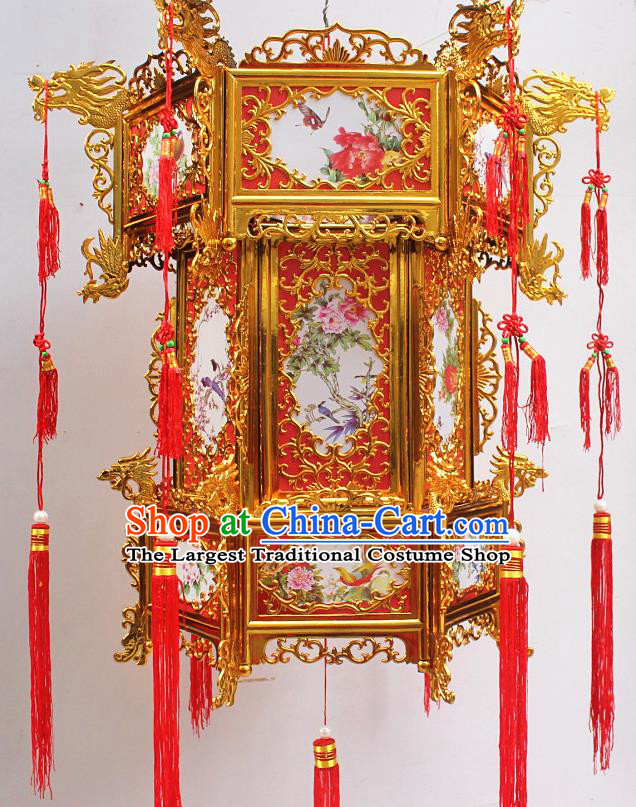 Chinese Traditional Handmade Plastic Printing Peony Bird Palace Lantern Asian New Year Lantern Ancient Ceiling Lamp