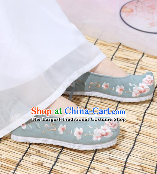 Traditional Chinese National Green Embroidered Begonia Shoes Ancient Princess Shoes Handmade Hanfu Shoes for Women