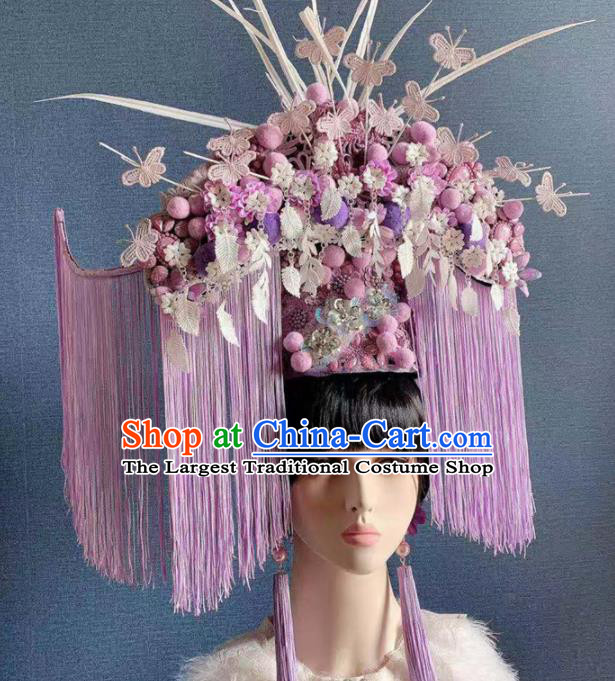 Traditional Chinese Deluxe Hair Accessories Halloween Stage Show Purple Tassel Headdress for Women