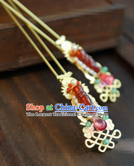 Traditional Chinese Handmade Court Agate Pearls Hairpins Hair Accessories Ancient Hanfu Hair Clip for Women