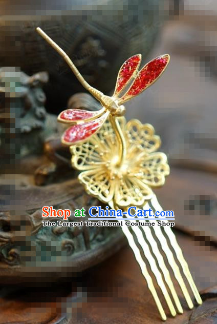 Traditional Chinese Handmade Court Hairpins Hair Accessories Ancient Hanfu Red Dragonfly Hair Comb for Women