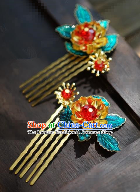 Traditional Chinese Handmade Court Hairpins Hair Accessories Ancient Hanfu Blueing Leaf Hair Combs for Women