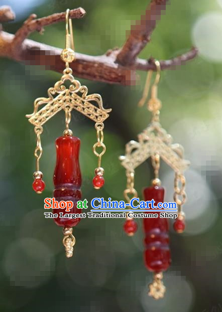 Traditional Chinese Handmade Court Red Agate Ear Accessories Ancient Princess Earrings for Women